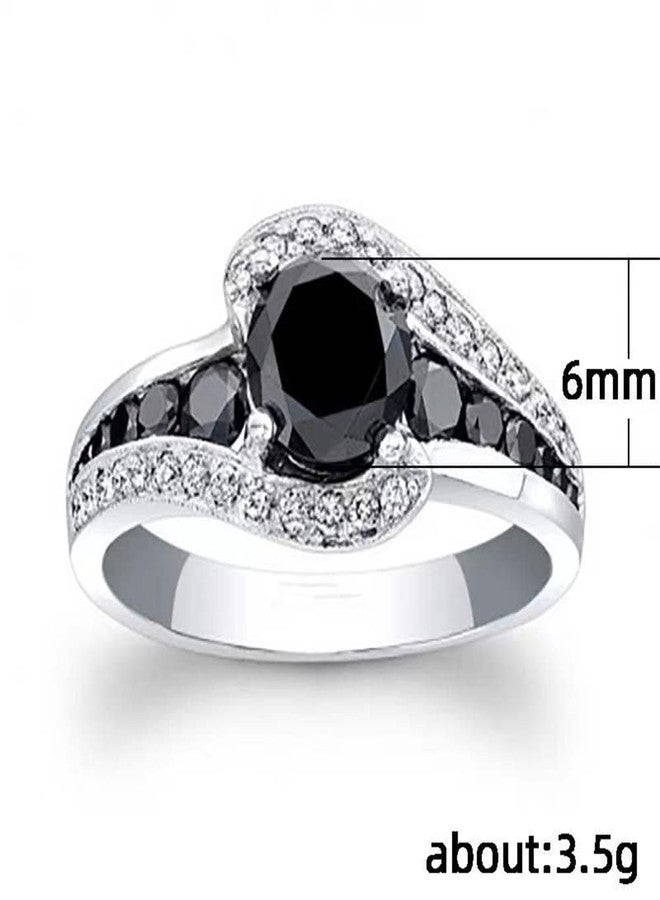 AZQ 925 Sterling Silver Shiny Full Diamond Ring Cocktail Rings Round Cut Black Onyx Marcasite/White Cubic Zirconia Rings CZ Vintage Eternity Engagement Wedding Band Ring for women TZ.27 (US Code 6) - Image 3